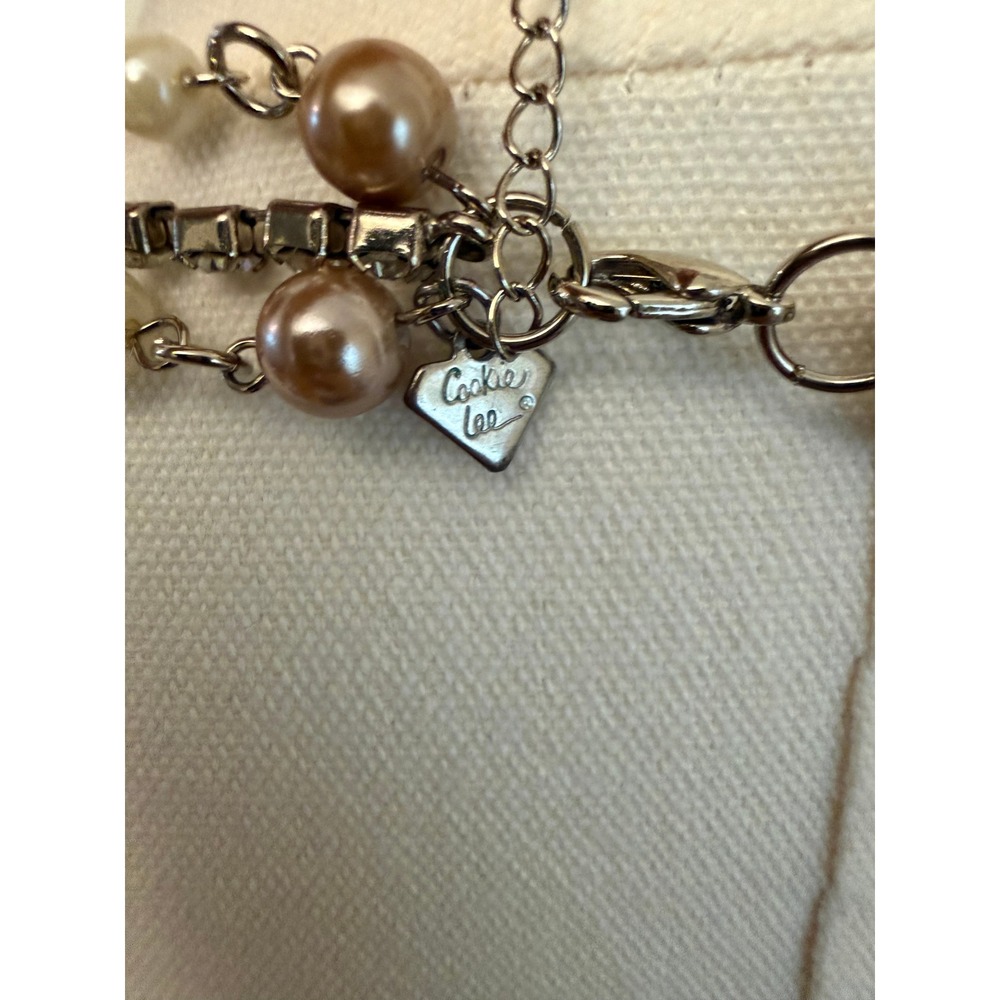 Vintage Y2K Cookie Lee Multi Strand Rhinestone Floating Faux Pearl Necklace - Picture 4 of 4